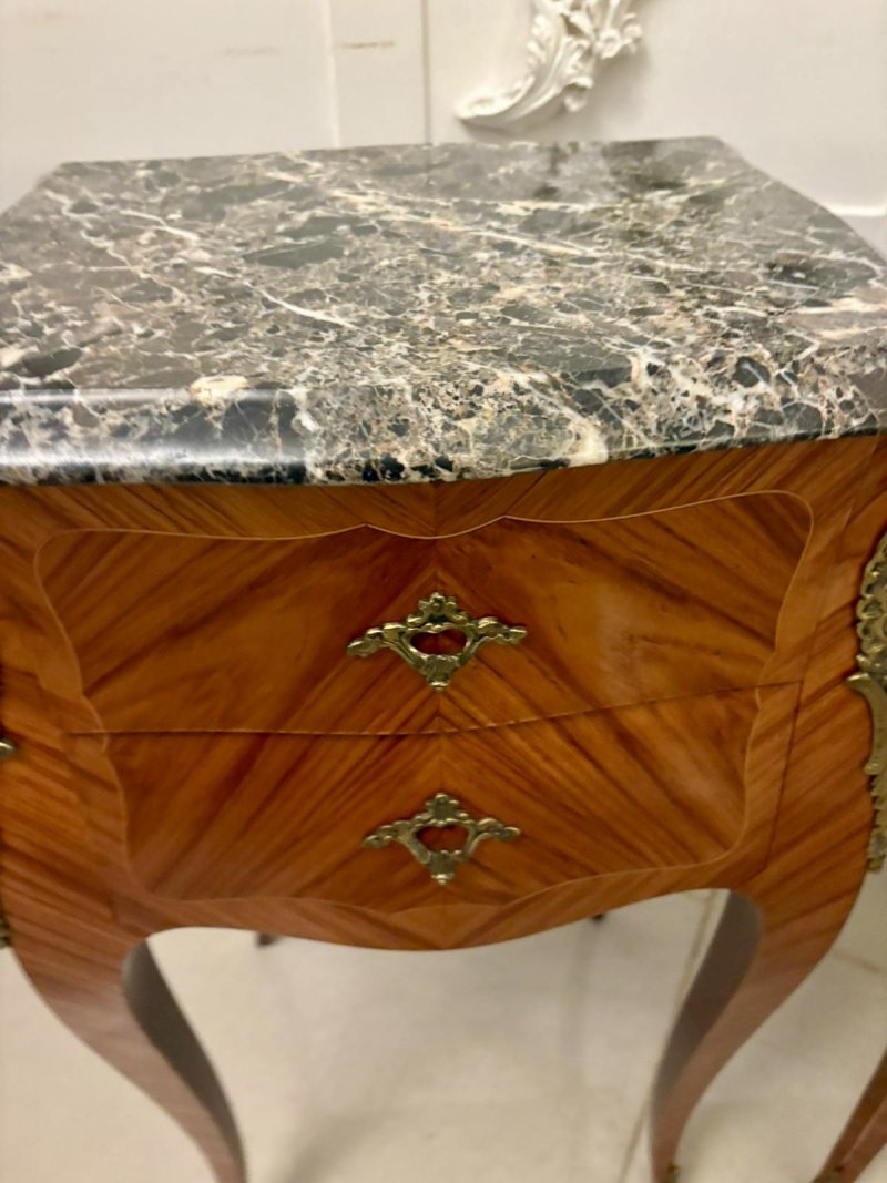 Antique Pair of Quality French Louis XV Style Marble-Top Bedside Cabinets